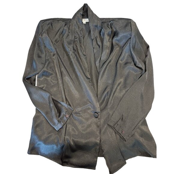 Vintage Retro 80s 90s Women’s Lightweight Blazer Crepe Polyester Fun Black Sz 12 - Picture 2 of 9